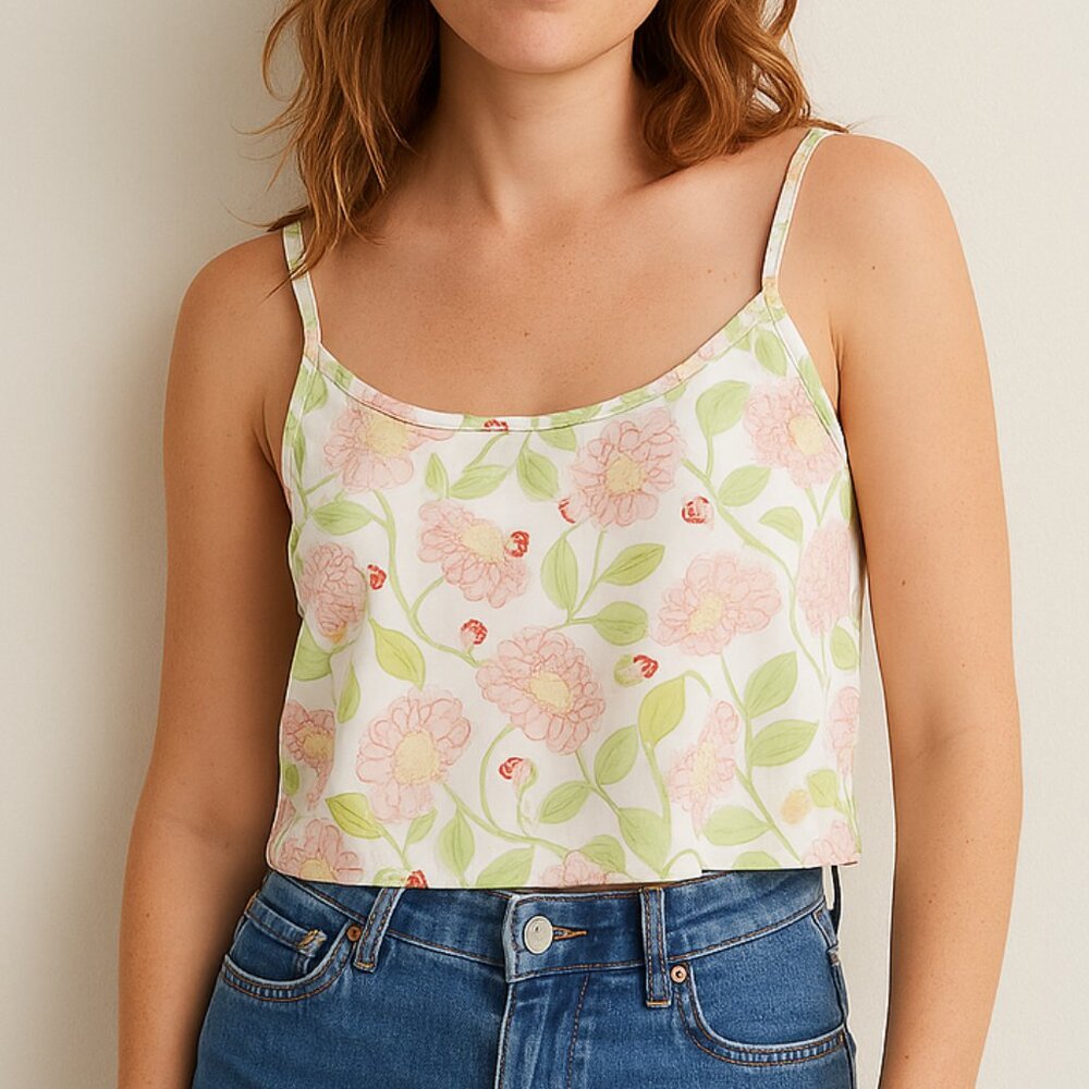 H&M Conscious Collection Floral Ladybug Cami Crop Top Y2K Garden Aesthetic Size